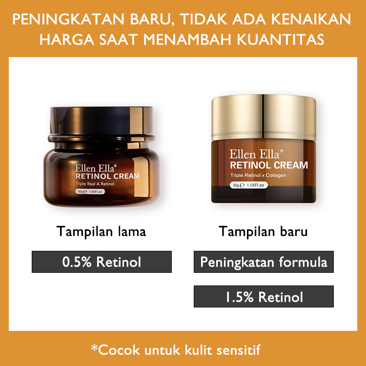 BPOM - Upgrade Ellen Ella Retinol Anti aging Cream- Membantu mengungkapkan kulit yang tampak lebih halus dan lebih kencang dengan perawatan retinol yang lembut ini.