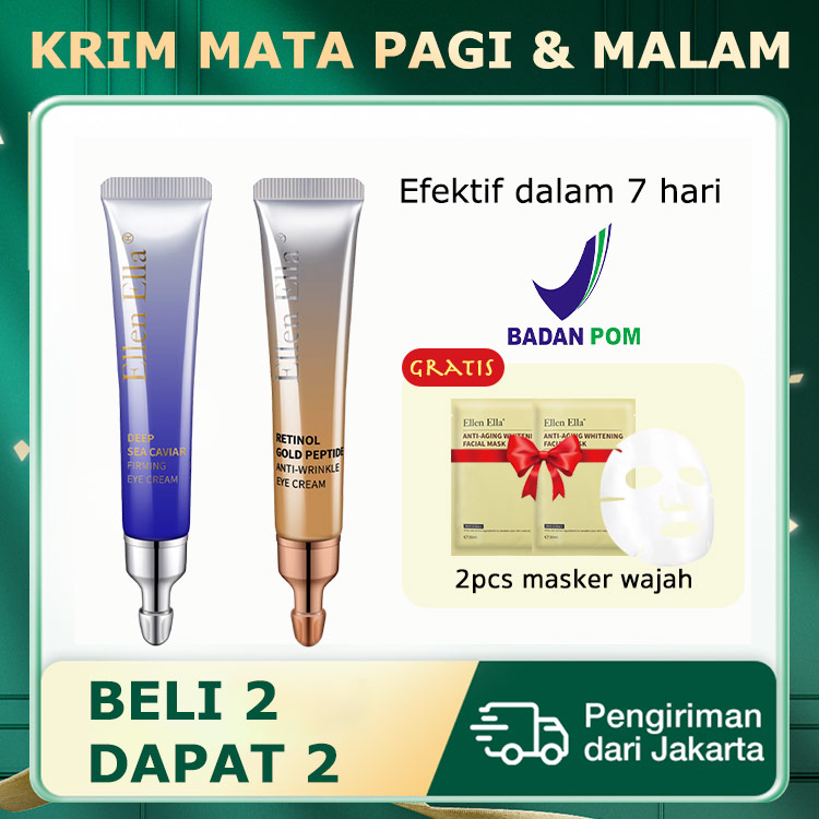 Dapatkan 2 masker wajah sebagai hadiah -ELLEN ELLA Krim Mata Pagi & Malam - Menghilangkan Lingkaran Hitam, Kantong Mata, Kerutan dalam 7 Hari - Dikirim dari gudang Jakartas