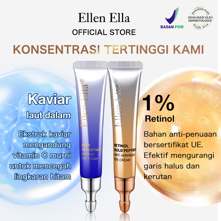 Dapatkan 2 masker wajah sebagai hadiah -ELLEN ELLA Krim Mata Pagi & Malam - Menghilangkan Lingkaran Hitam, Kantong Mata, Kerutan dalam 7 Hari - Dikirim dari gudang Jakartas