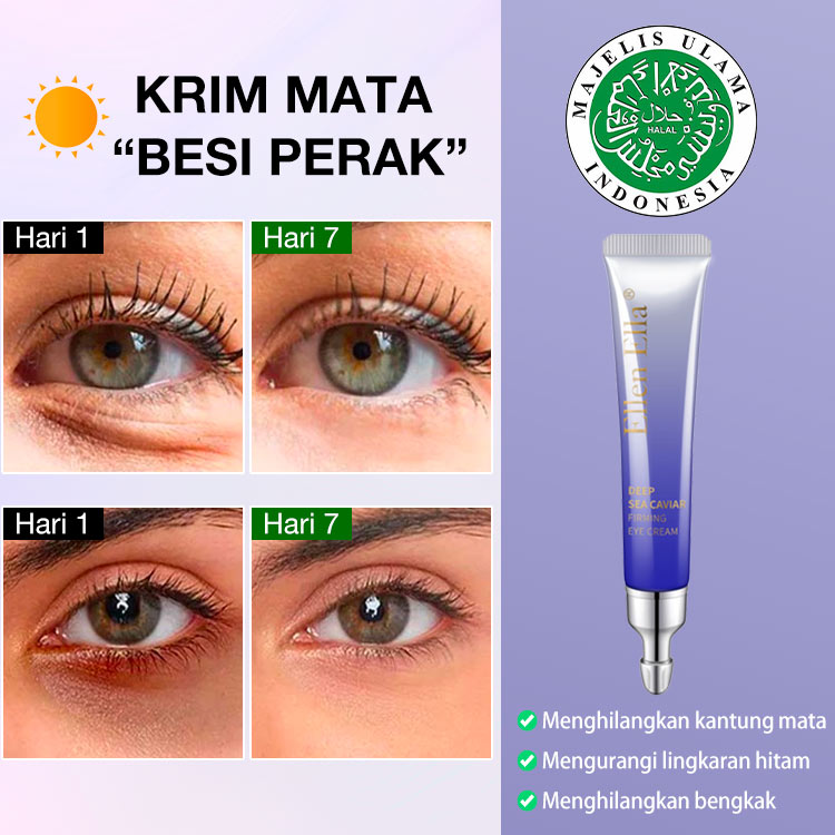 ELLEN ELLA Krim Mata Pagi & Malam - Menghilangkan Lingkaran Hitam, Kantong Mata, Kerutan dalam 7 Hari
