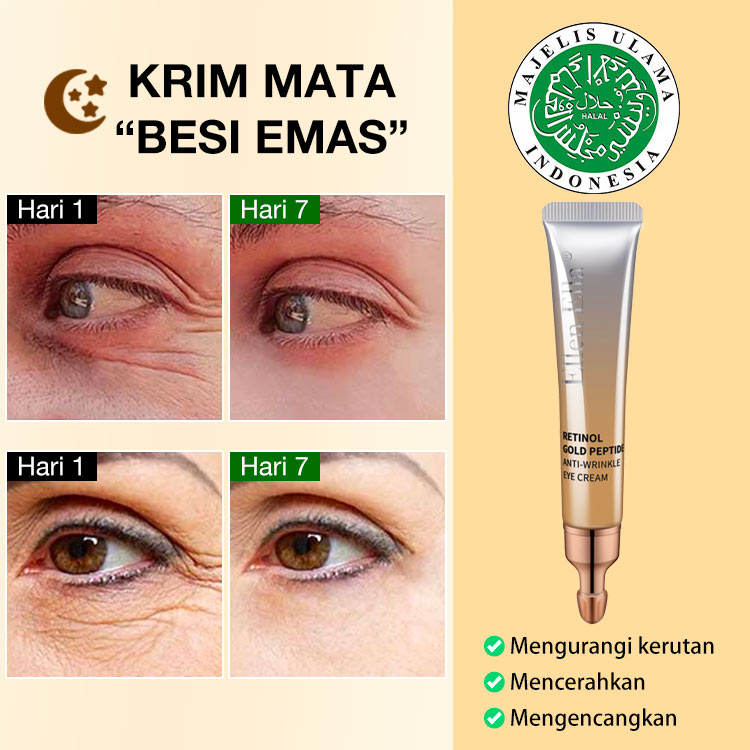 ELLEN ELLA Krim Mata Pagi & Malam - Menghilangkan Lingkaran Hitam, Kantong Mata, Kerutan dalam 7 Hari