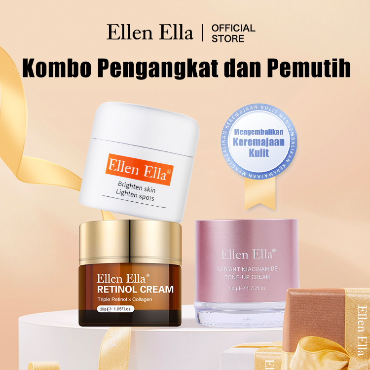 ELLEN ELLA GlowCycle Cream Combo - Krim Vit C untuk Meningkatkan Kecerahan di Pagi Hari, Krim 3-in-1 Tone up untuk Kulit Bersinar di Siang Hari, Krim Retion untuk Memperbarui Kulit di Malam Hari