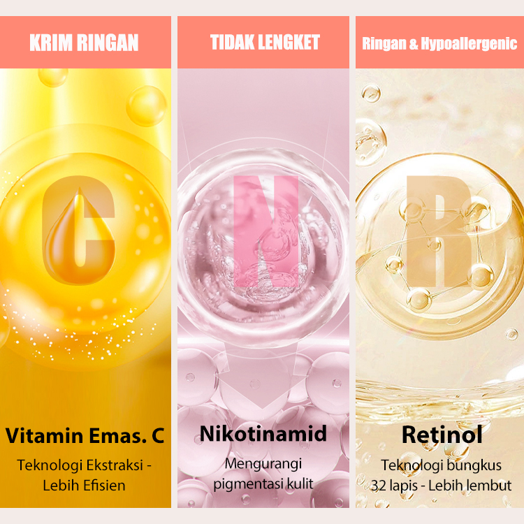 ELLEN ELLA GlowCycle Cream Combo - Krim Vit C untuk Meningkatkan Kecerahan di Pagi Hari, Krim 3-in-1 Tone up untuk Kulit Bersinar di Siang Hari, Krim Retion untuk Memperbarui Kulit di Malam Hari