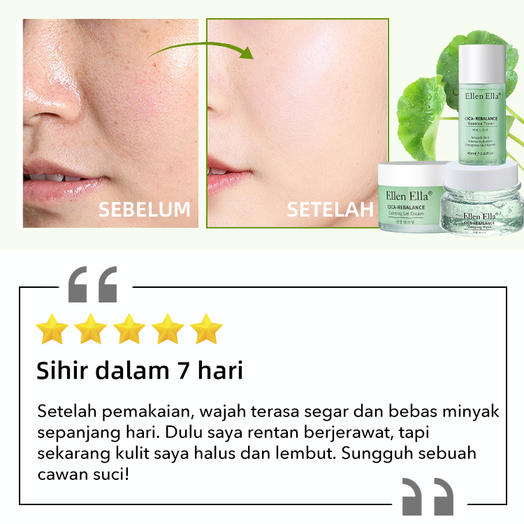 Ellen Ella Centella Asiatica Skin Savior Combo-clean&oil control,shrinkpores,smooth&delicate,mengencangkan kulit - Cocok untuk 15-65+ - ramah untuk semua jenis kulit