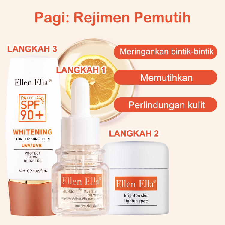 Rangkaian Perawatan Kulit Lanjutan ELLEN ELLA - Super Pagi Pemutih & Lanjut Malam Anti-penuaan - Serum Kompleks Emas VC & Krim Triple Retinol & Tabir Surya SPF90+