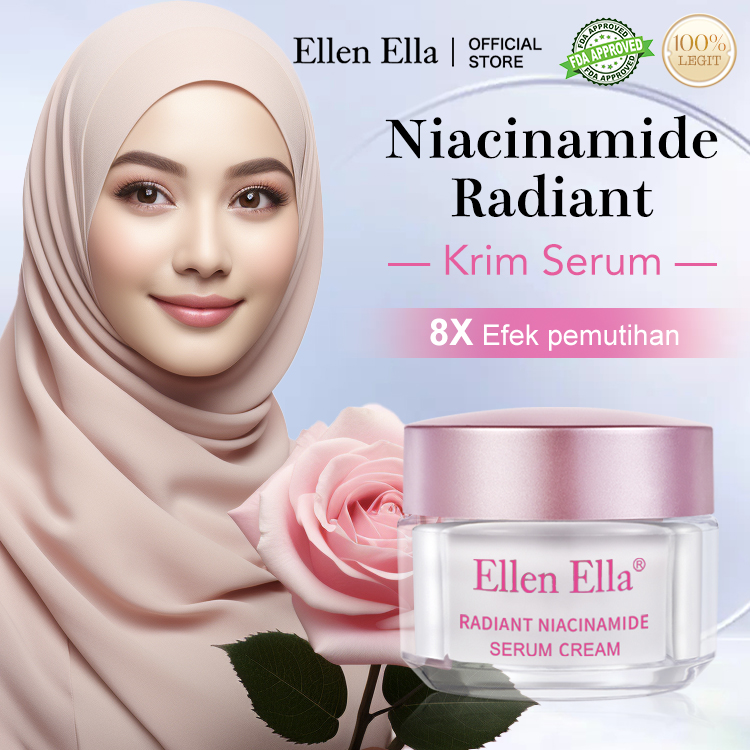 Ellen Ella Radiant Niacinamide Serum Cream-Mengandung 75% esensi mawar, efek pemutihannya 8 kali lipat dari krim biasa