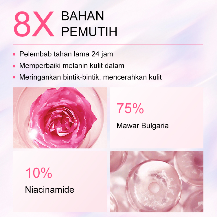 Ellen Ella Radiant Niacinamide Serum Cream-Mengandung 75% esensi mawar, efek pemutihannya 8 kali lipat dari krim biasa