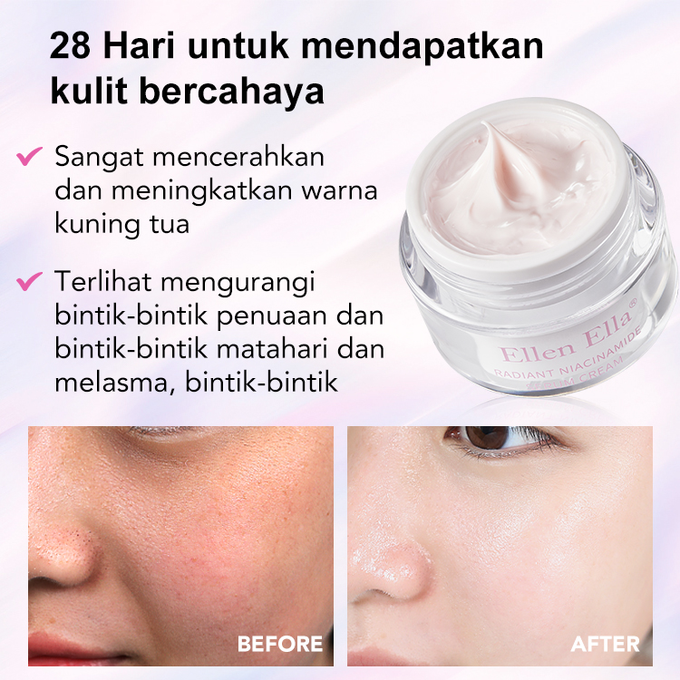 Ellen Ella Radiant Niacinamide Serum Cream-Mengandung 75% esensi mawar, efek pemutihannya 8 kali lipat dari krim biasa