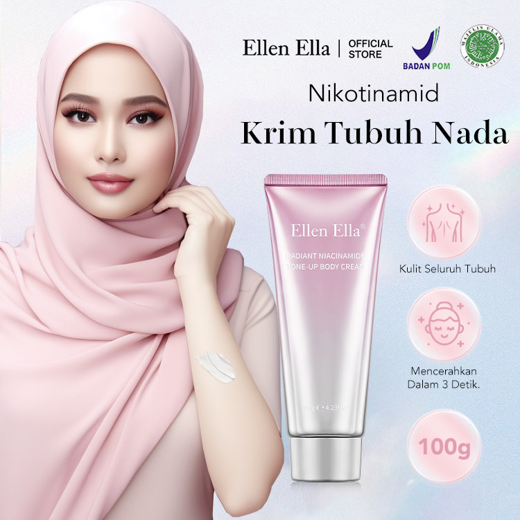 Ellen Ella Niacinamide Body Tone-Up Milk Cream pencerah instan, SPF 20+ tahan air dan tahan keringat