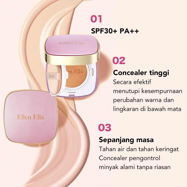 Pengiriman dari Jakarta, tiba dalam 1-5 hari-Ellen Ella Flawless Glow CC Cushion Foundation-SPF 30, Concealer Tinggi dan Tahan Lama 16 Jam