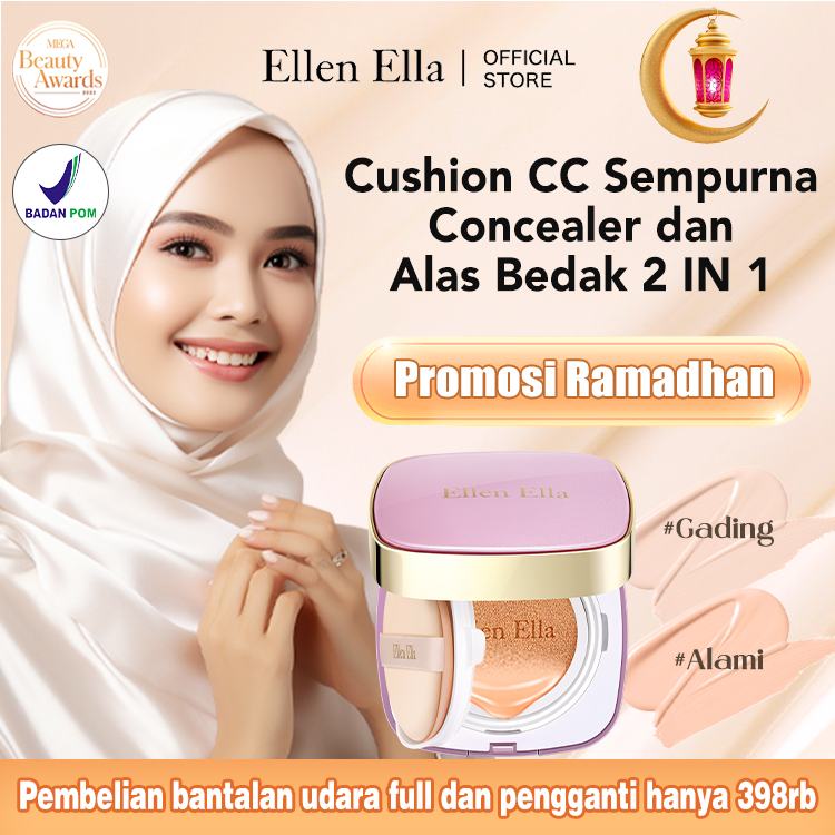 Pengiriman dari Jakarta, tiba dalam 1-5 hari-Ellen Ella Flawless Glow CC Cushion Foundation-SPF 30, Concealer Tinggi dan Tahan Lama 16 Jam