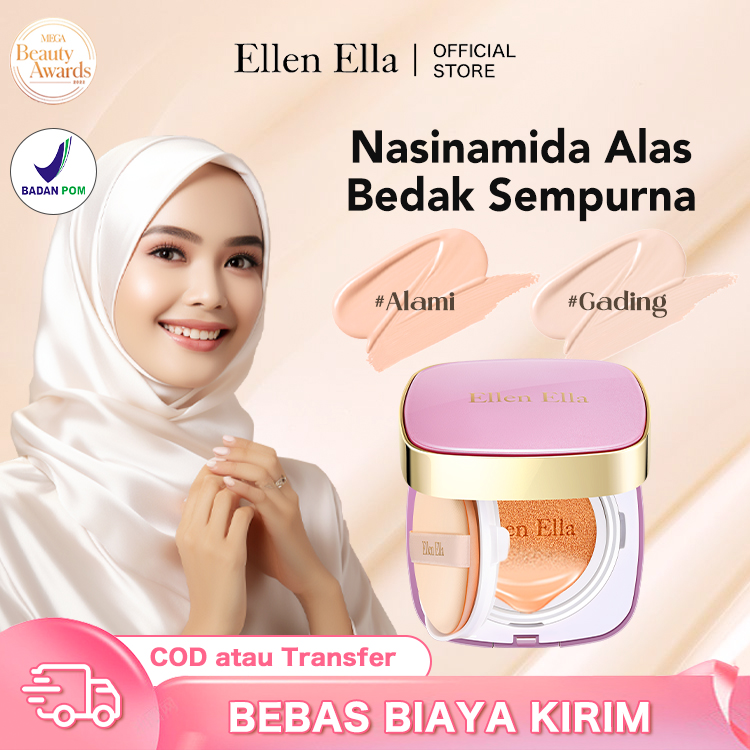 Pengiriman dari Jakarta, tiba dalam 1-5 hari-Ellen Ella Flawless Glow CC Cushion Foundation-SPF 30, Concealer Tinggi dan Tahan Lama 16 Jam