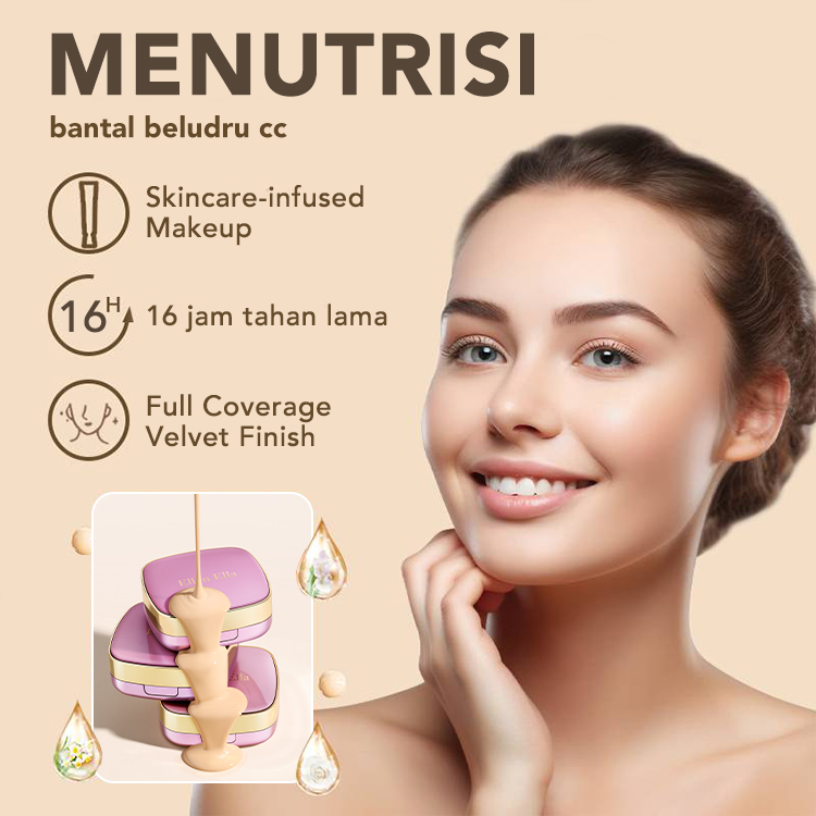 Ellen Ella Flawless Glow CC Cushion Foundation-SPF 30, Concealer Tinggi dan Tahan Lama 16 Jam