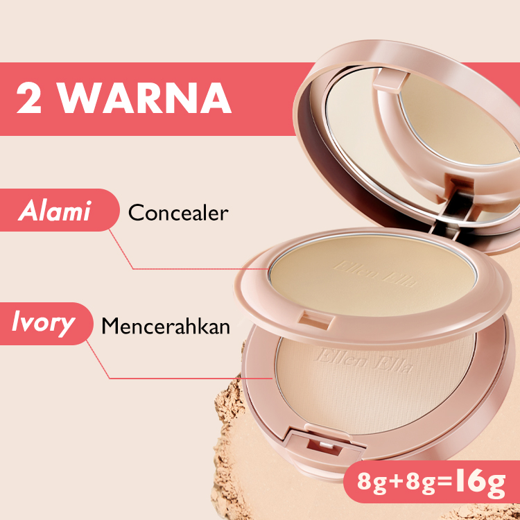 Ellen Ella 3 in 1 Bedak lapis ganda Pengontrol minyak yang kuat, mencerahkan dan menyembunyikan SPF25+ Satu dapat digunakan selama 2 tahun