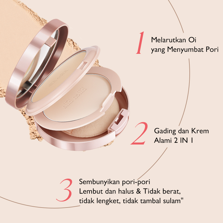 Ellen Ella 3 in 1 Bedak lapis ganda Pengontrol minyak yang kuat, mencerahkan dan menyembunyikan SPF25+ Satu dapat digunakan selama 2 tahun