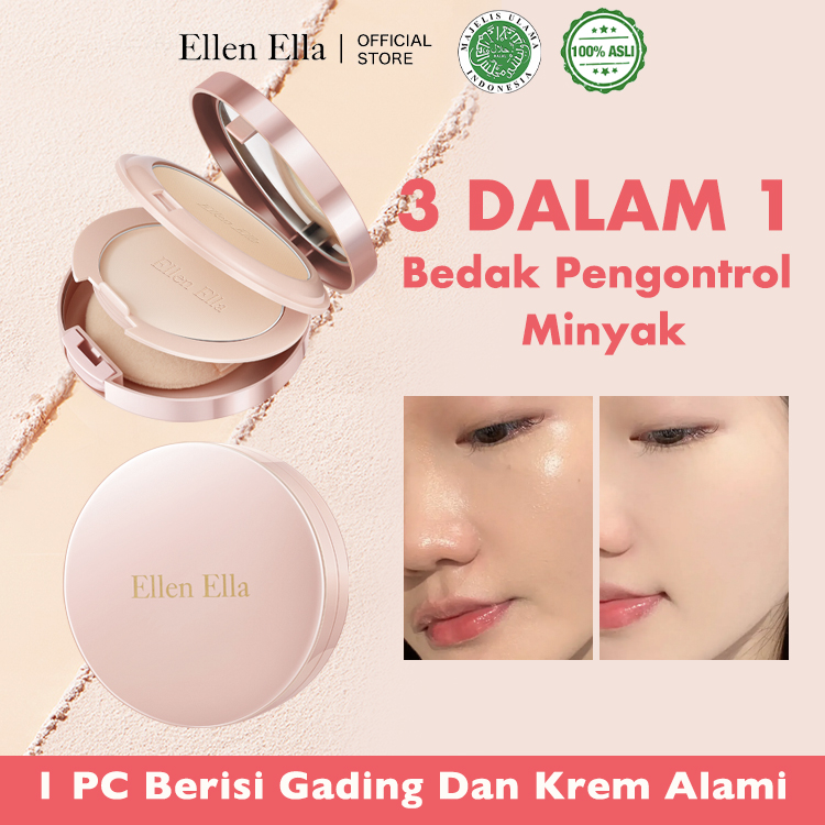 Ellen Ella 3 in 1 Bedak lapis ganda Pengontrol minyak yang kuat, mencerahkan dan menyembunyikan SPF25+ Satu dapat digunakan selama 2 tahun