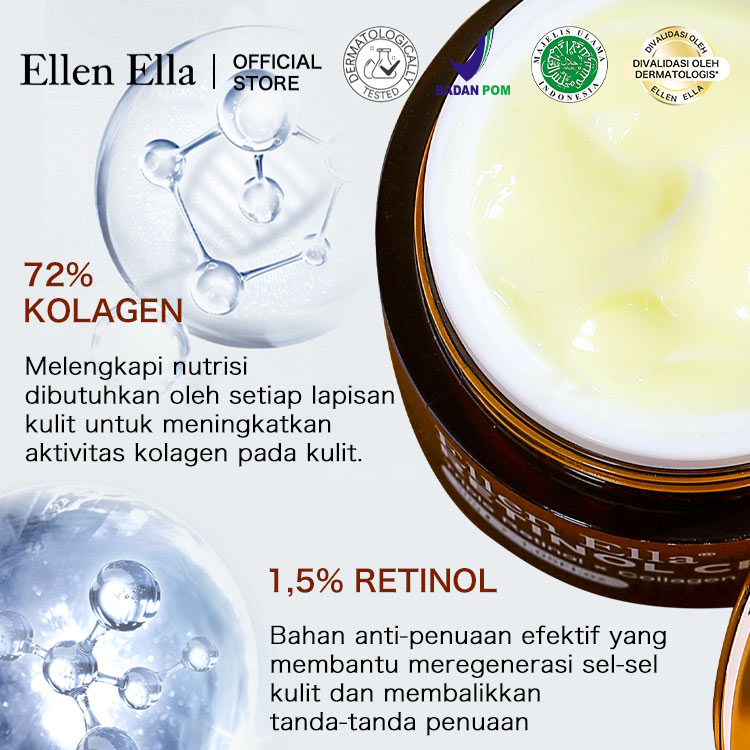 BPOM - Upgrade Ellen Ella Retinol Face Cream- Beli 1 Dapat 1 - Efek meningkat sebesar 50% - Membantu mengungkapkan kulit yang tampak lebih halus dan lebih kencang dengan perawatan retinol yang lembut ini.