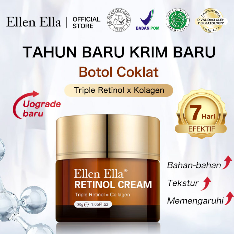 BPOM - Upgrade Ellen Ella Retinol Face Cream- Beli 1 Dapat 1 - Efek meningkat sebesar 50% - Membantu mengungkapkan kulit yang tampak lebih halus dan lebih kencang dengan perawatan retinol yang lembut ini.