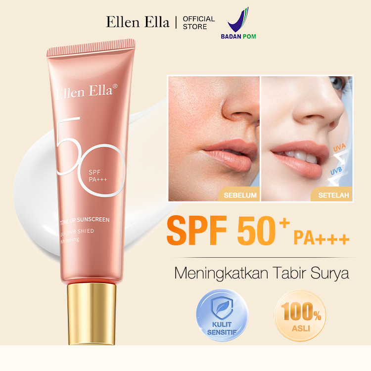 Beli 1 gratis 1-Ellen Ella tabir surya pencerah baru yang ditingkatkan-SPF50+PA+++, pencerah alami, perlindungan sinar matahari 12 jam-tersedia untuk wajah dan tubuh