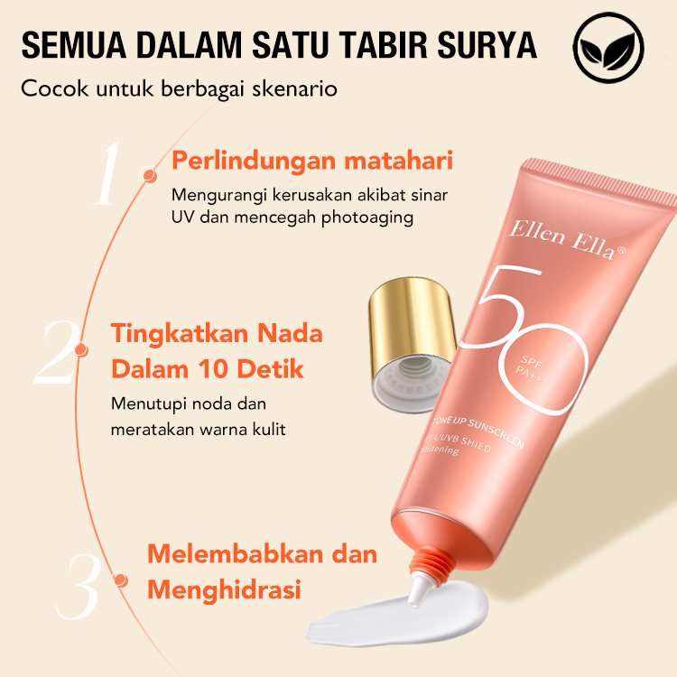 Beli 1 gratis 1-Ellen Ella tabir surya pencerah baru yang ditingkatkan-SPF50+PA+++, pencerah alami, perlindungan sinar matahari 12 jam-tersedia untuk wajah dan tubuh