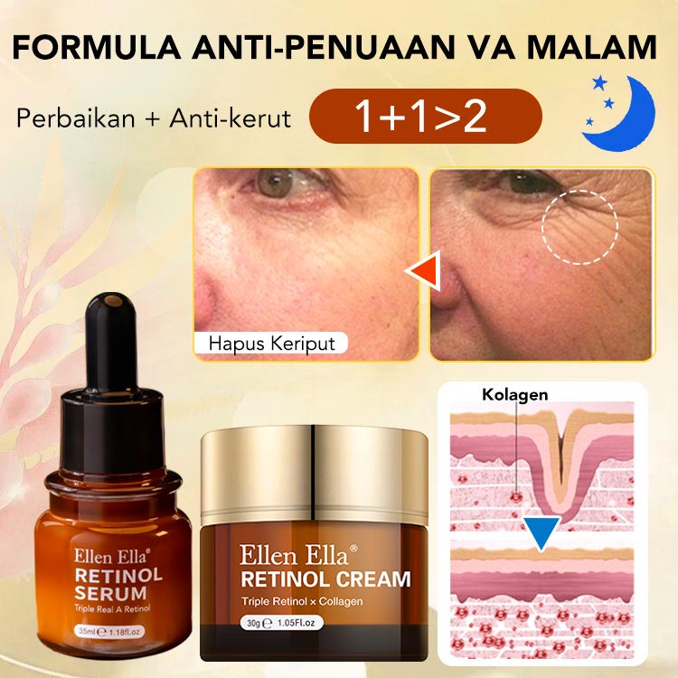 ELLEN ELLA 1+1>2 Formula Usia Terbalik Zaman Keemasan. Formula VC Glowing dan formula Anti-penuaan Retinol
